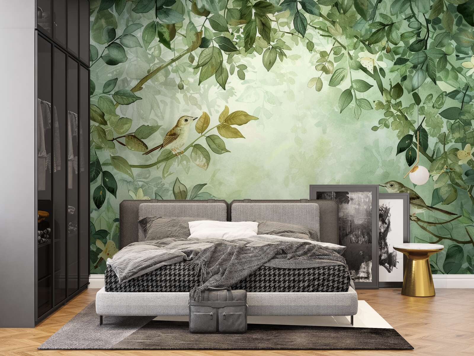 Фотошпалери птахи серед зеленого листя дерев