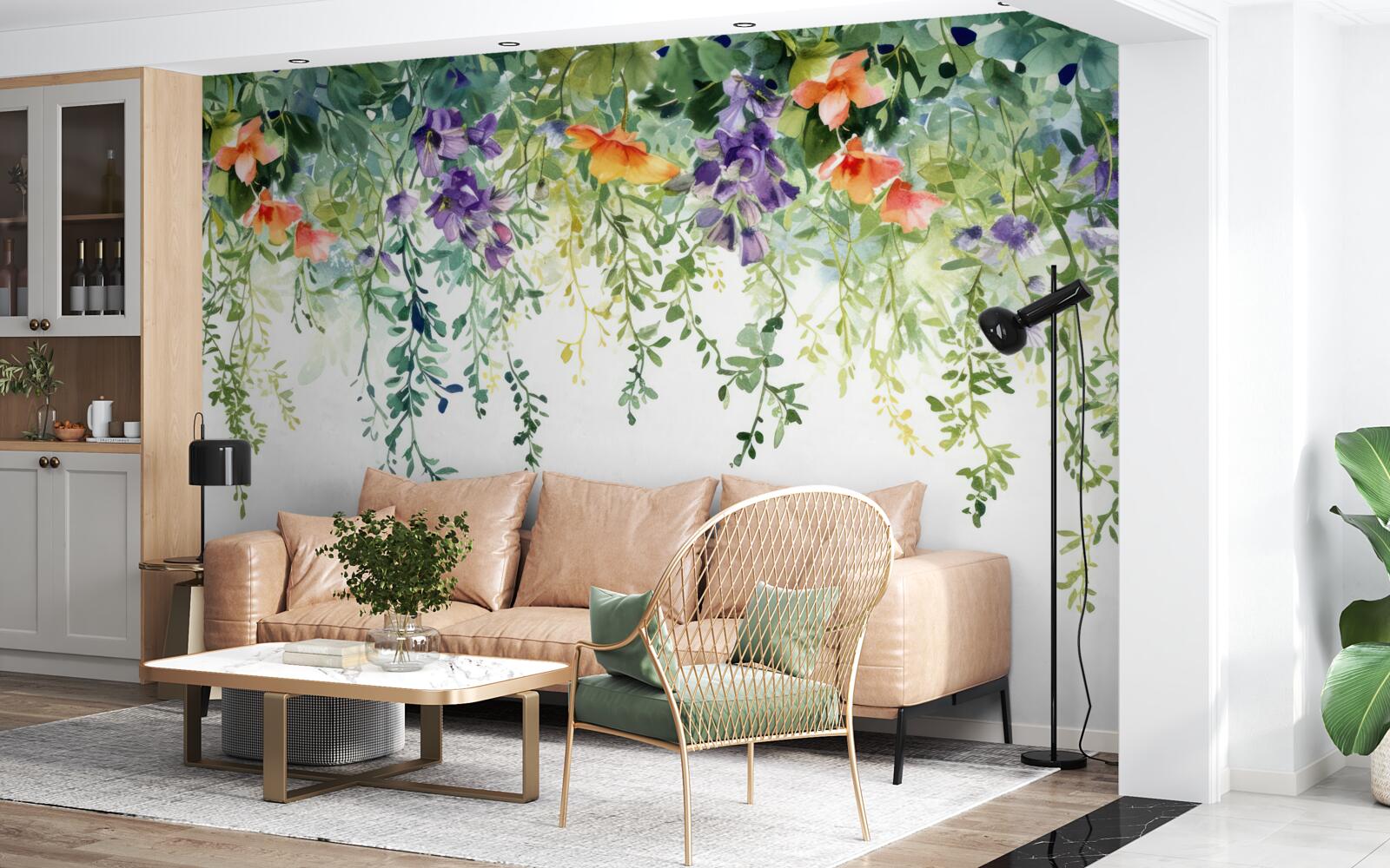 Фотошпалери ніжні квіти з саду, перевернуті догори дном