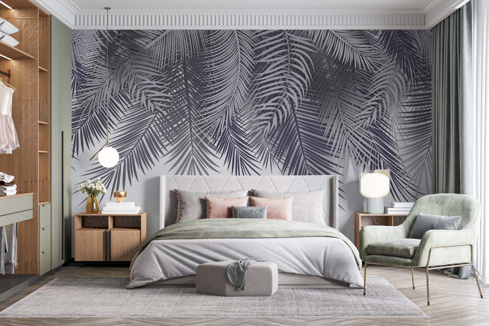 Фотошпалери вночі опадає листя папороті