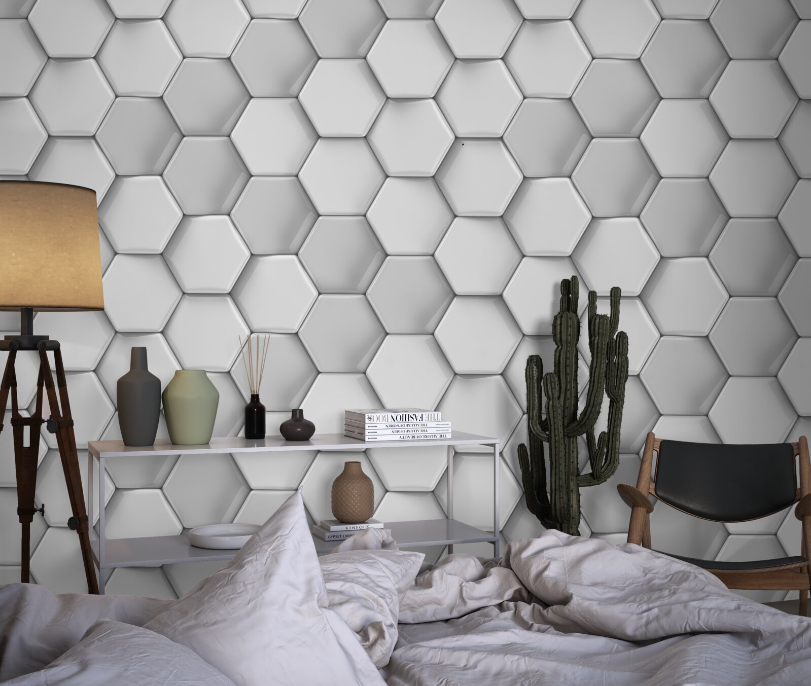 Фотошпалери об'ємні сірі п'ятикутники