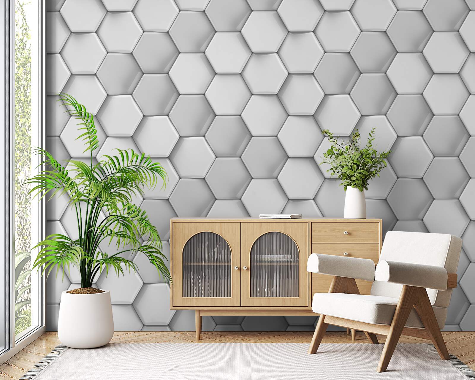 Фотошпалери об'ємні сірі п'ятикутники