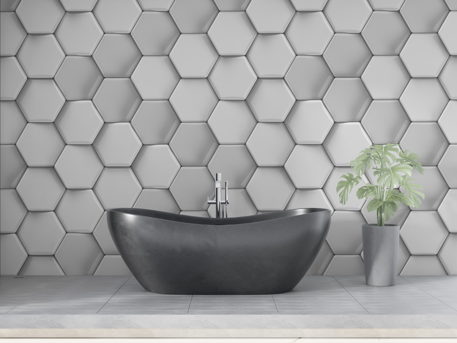 Фотошпалери об'ємні сірі п'ятикутники