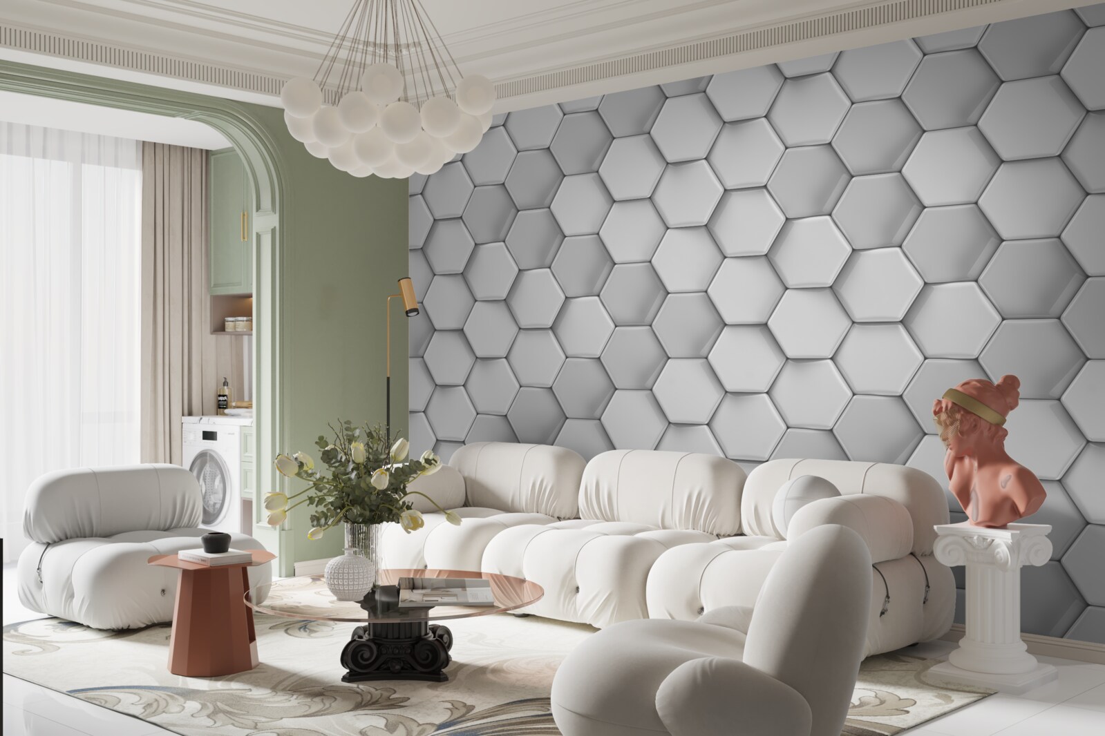 Фотошпалери об'ємні сірі п'ятикутники