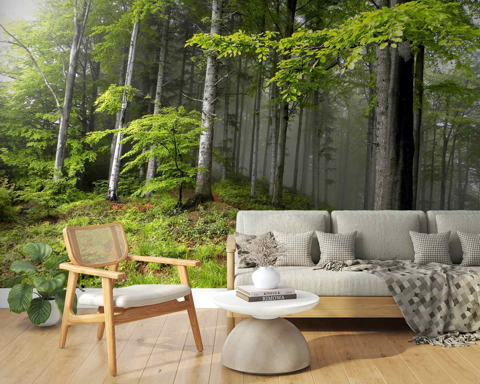 Фотошпалери туманний ліс з листям