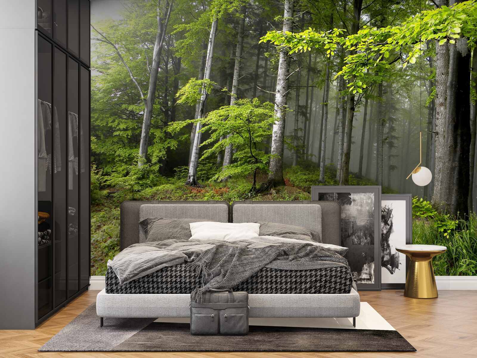 Фотошпалери туманний ліс з листям