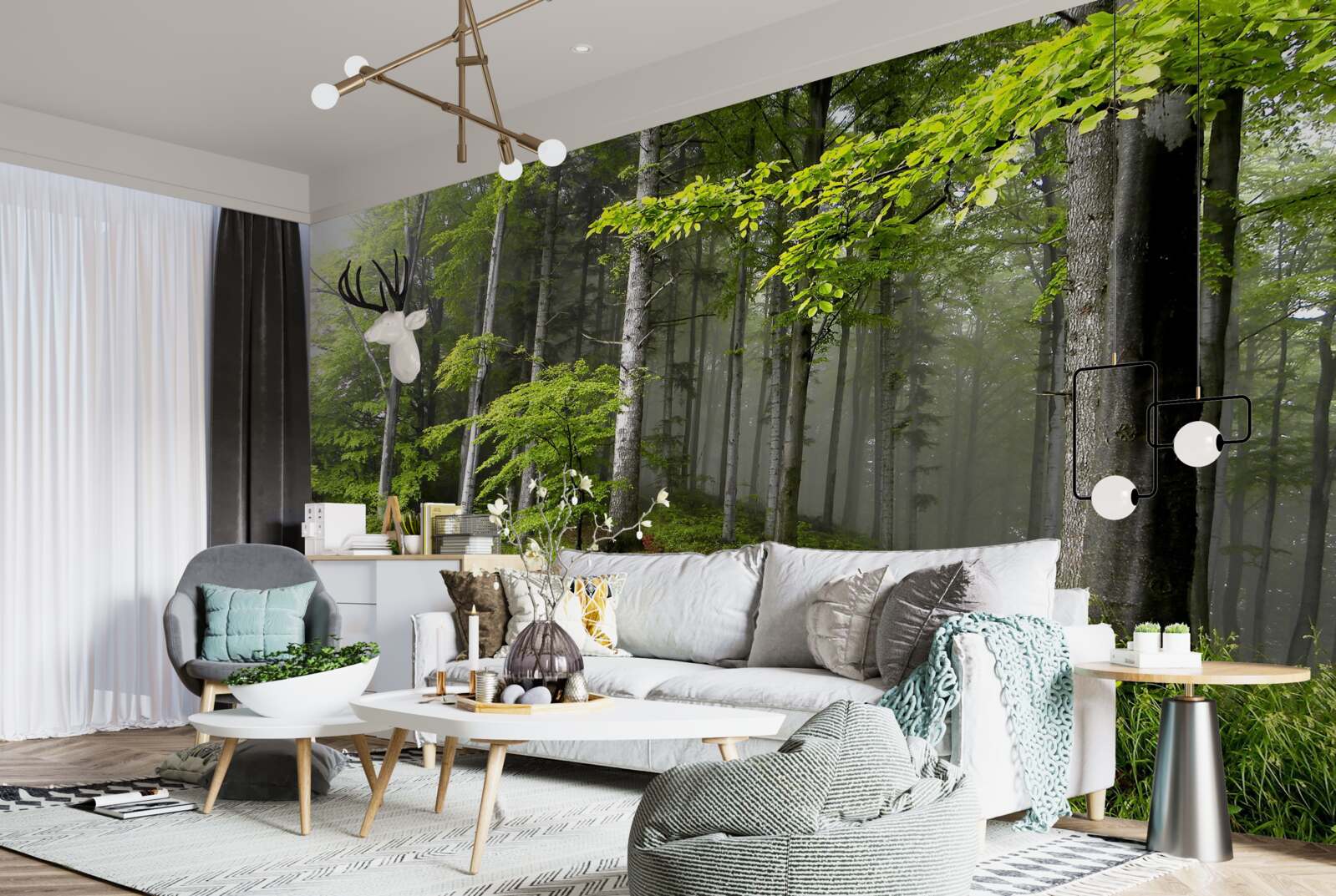 Фотошпалери туманний ліс з листям