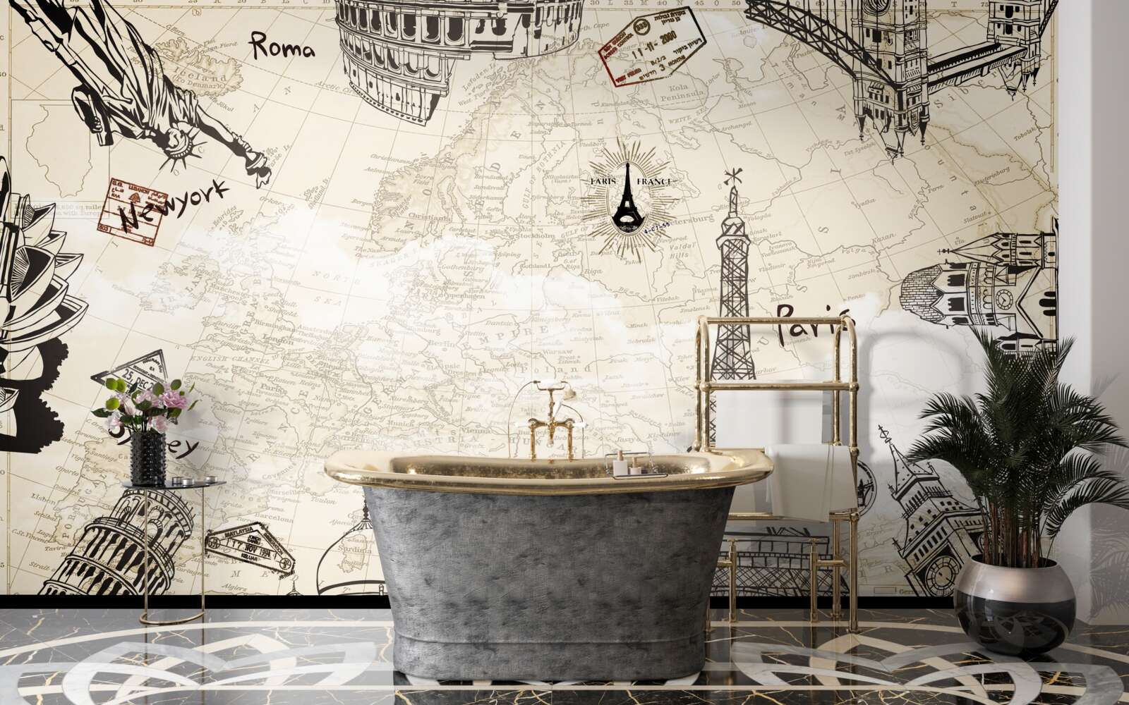 Фотошпалери європейська архітектура на карті