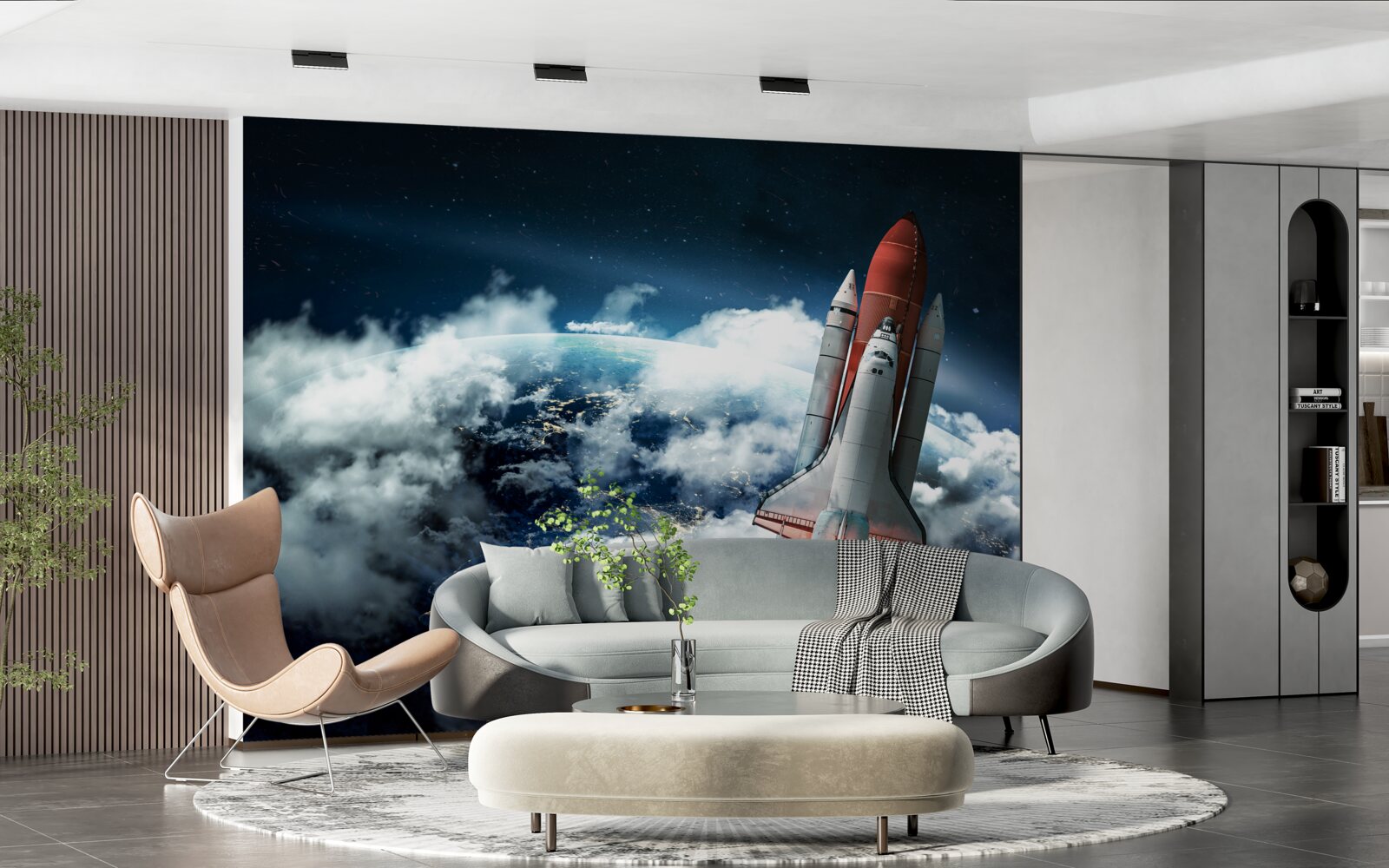 Фотошпалери космічний апарат на орбітальній траєкторії