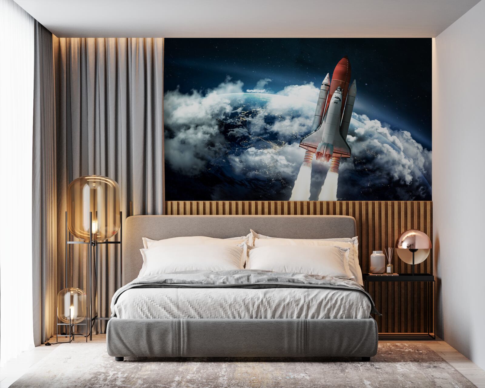 Фотошпалери космічний апарат на орбітальній траєкторії