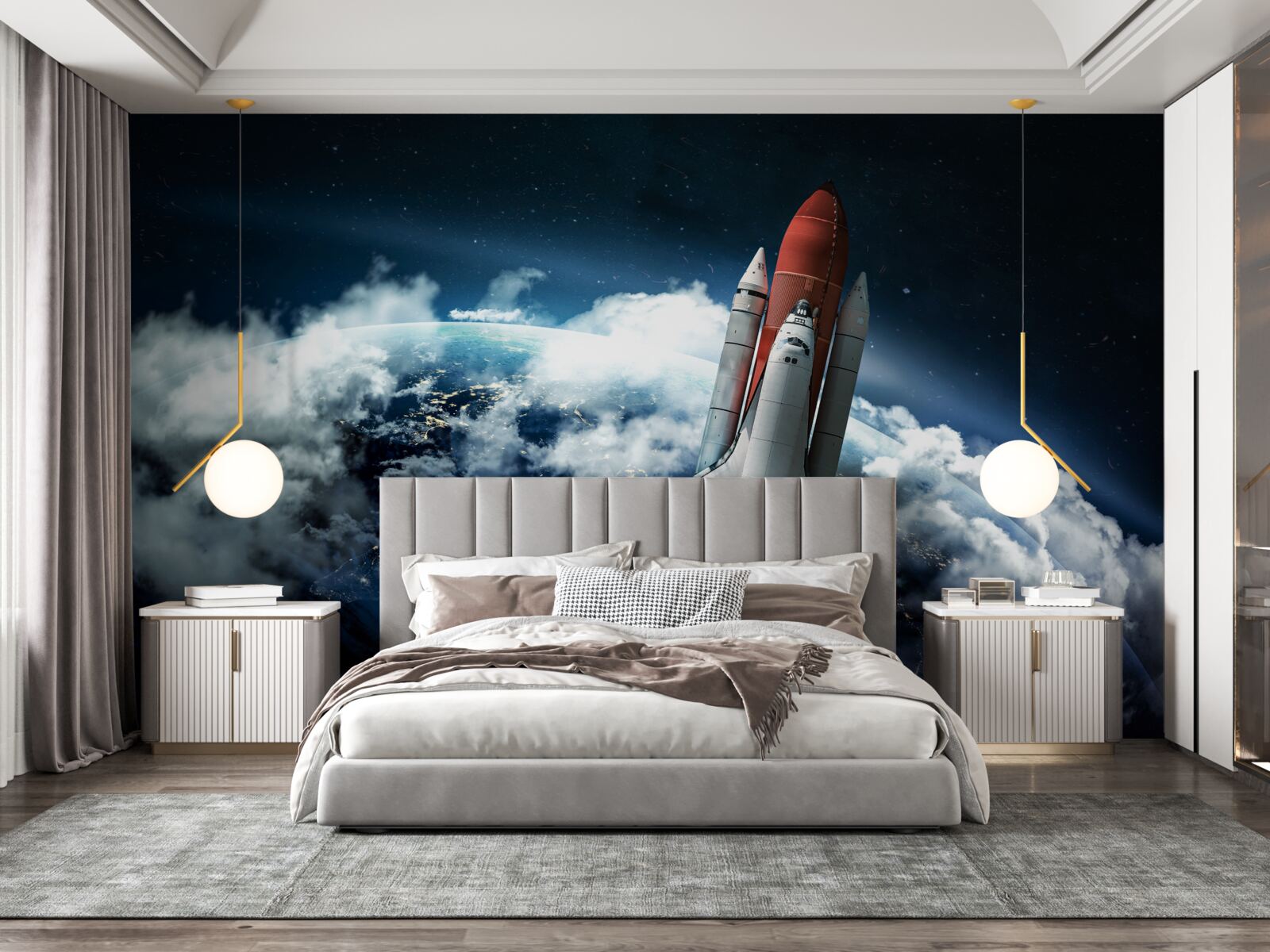 Фотошпалери космічний апарат на орбітальній траєкторії