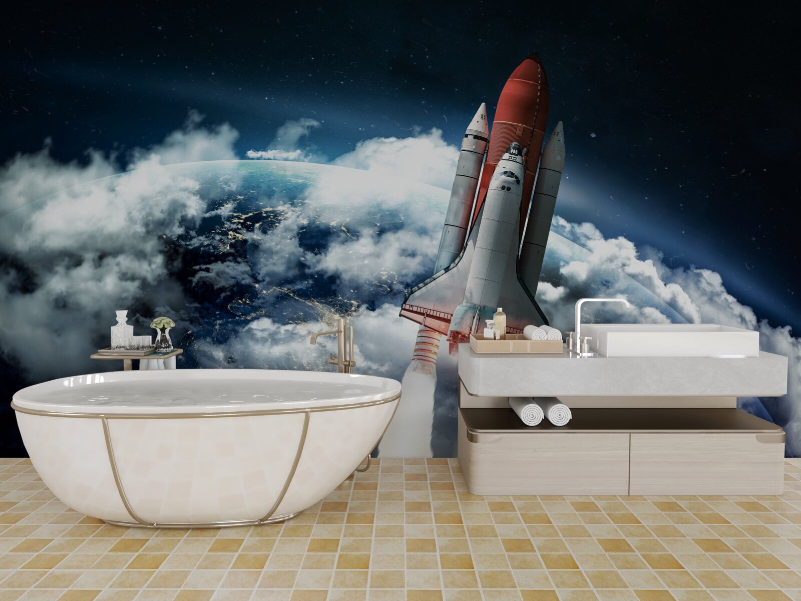 Фотошпалери космічний апарат на орбітальній траєкторії