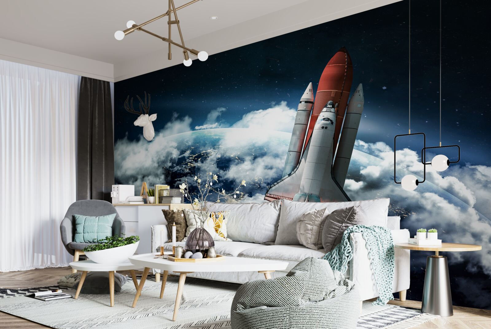 Фотошпалери космічний апарат на орбітальній траєкторії