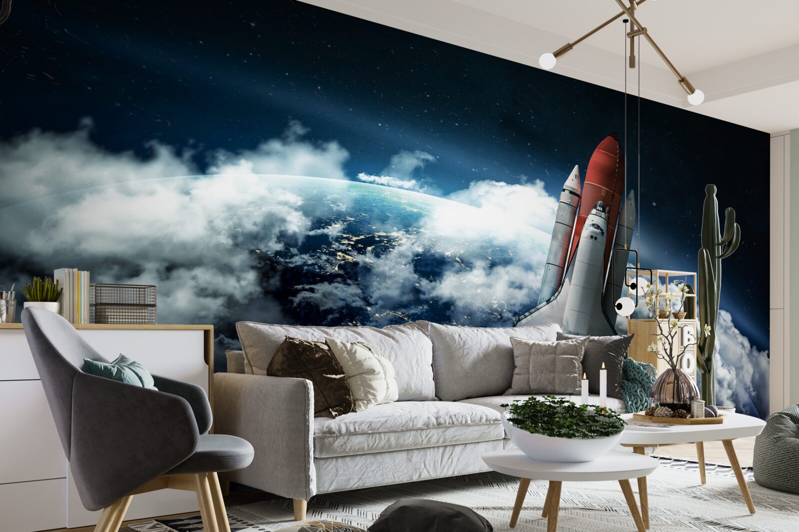 Фотошпалери космічний апарат на орбітальній траєкторії