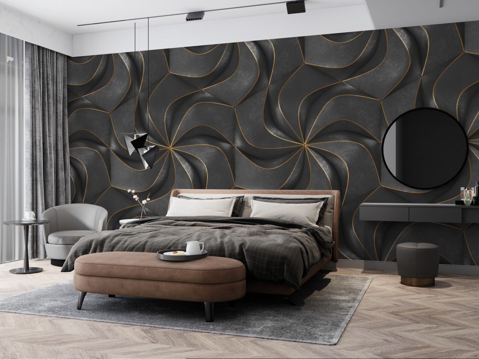 Фотошпалери темні 3d-дизайни з золотими акцентами