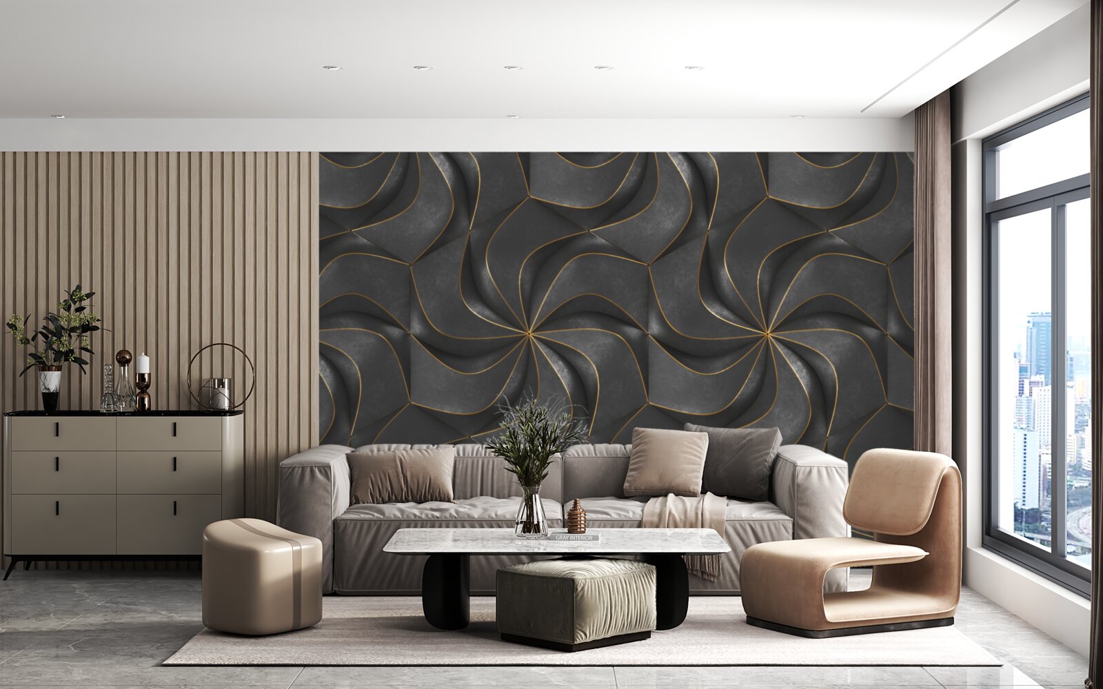 Фотошпалери темні 3d-дизайни з золотими акцентами