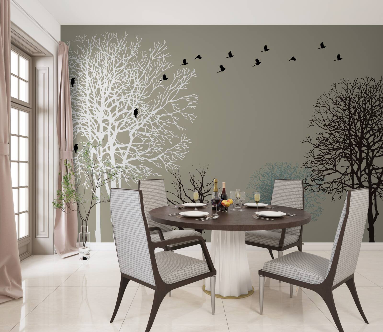 Фотошпалери птахи літають над верхівками дерев