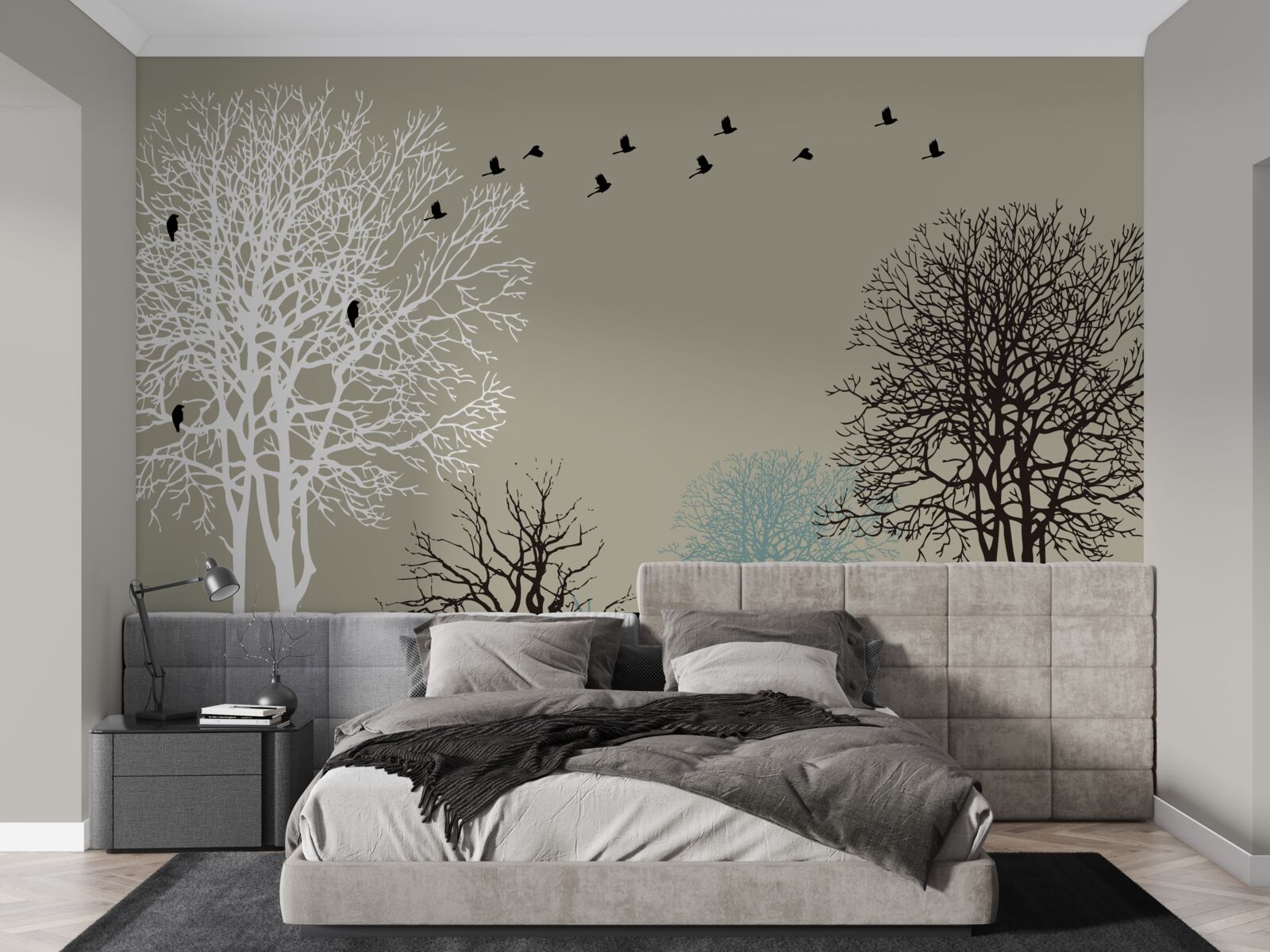 Фотошпалери птахи літають над верхівками дерев