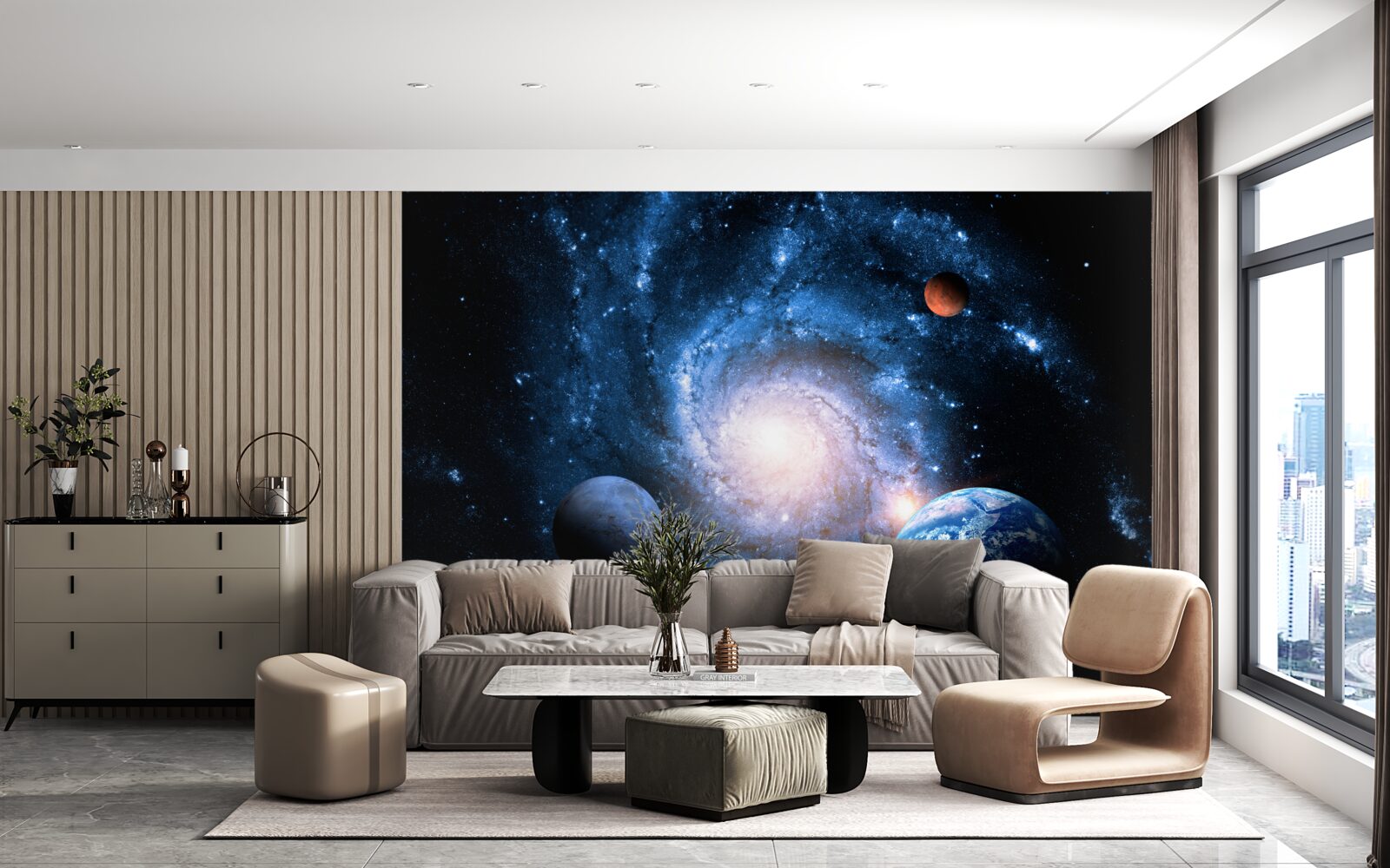Фотошпалери похмурий космічний простір з небесними тілами