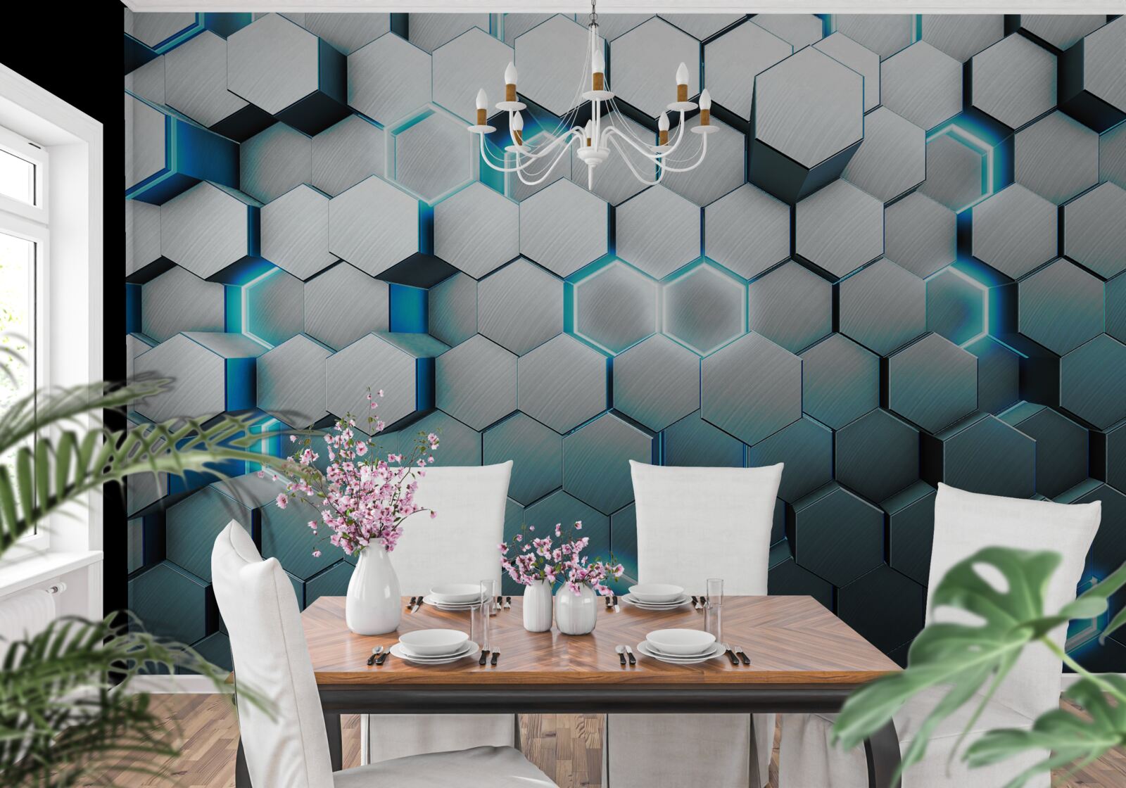 Фотошпалери сині п'ятикутні форми