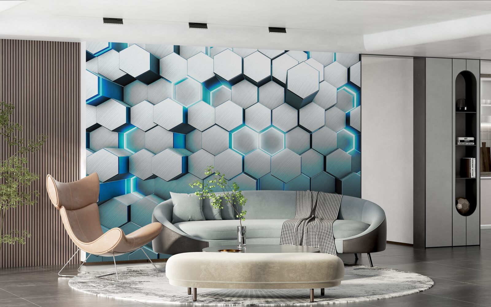 Фотошпалери сині п'ятикутні форми