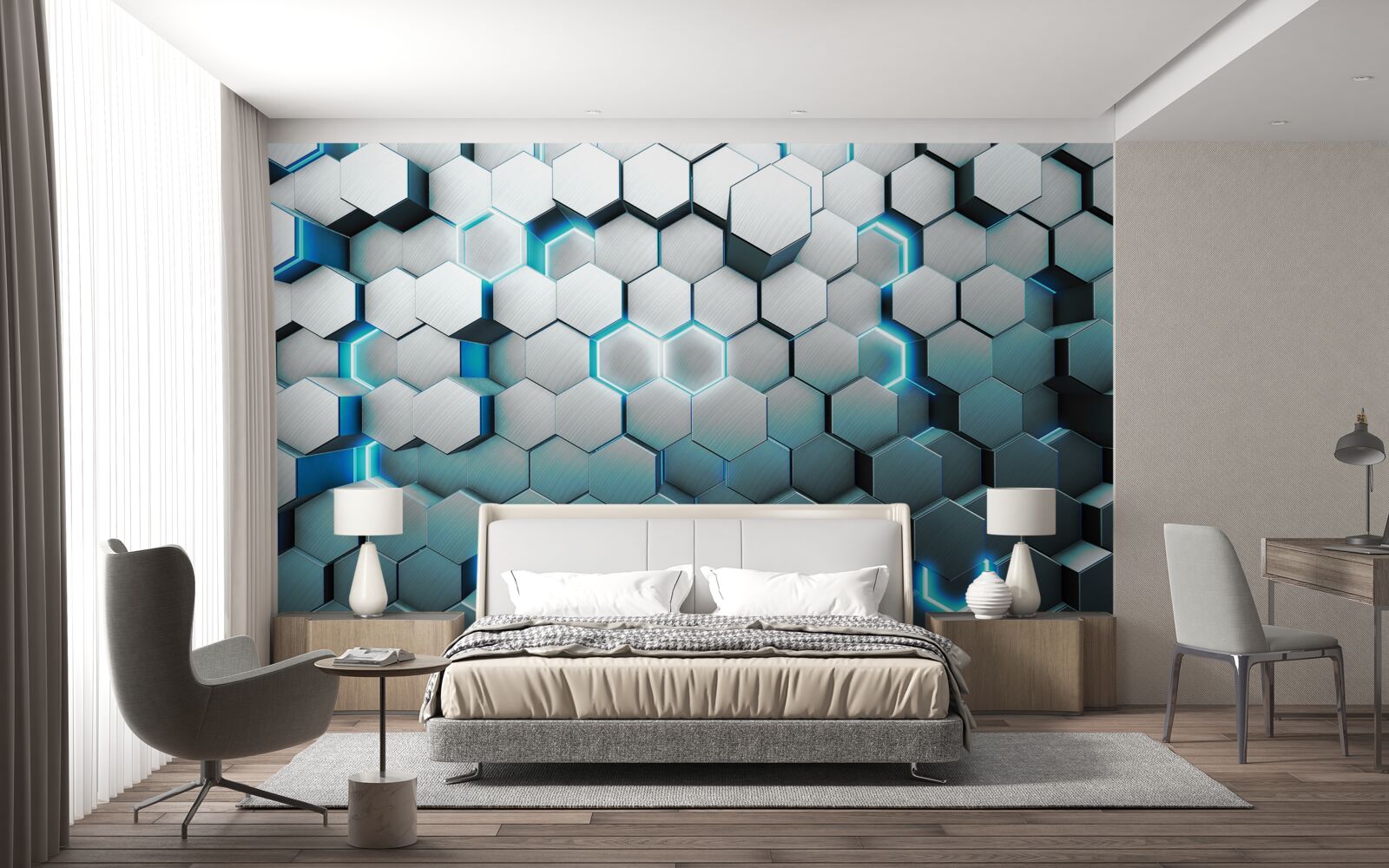 Фотошпалери сині п'ятикутні форми