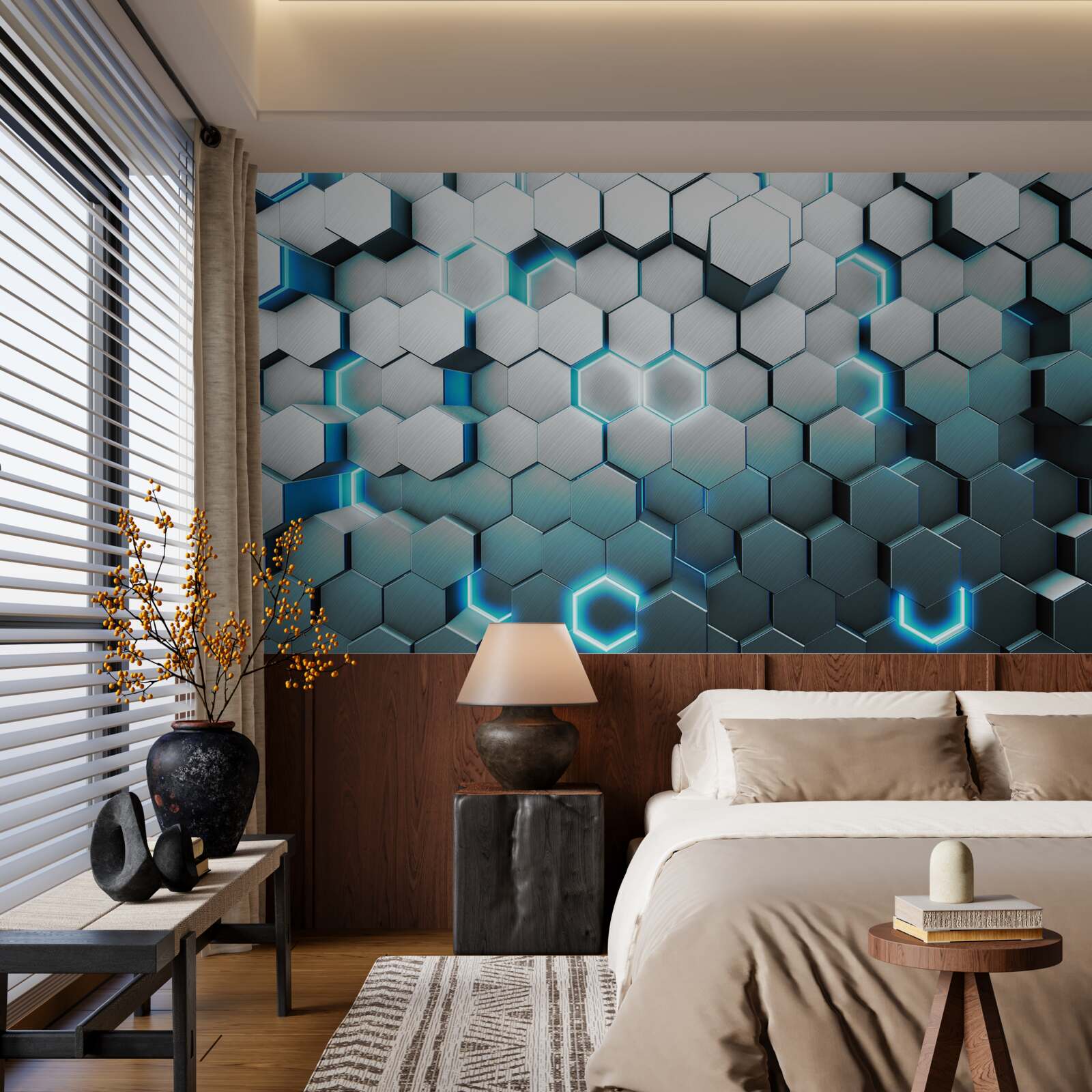 Фотошпалери сині п'ятикутні форми