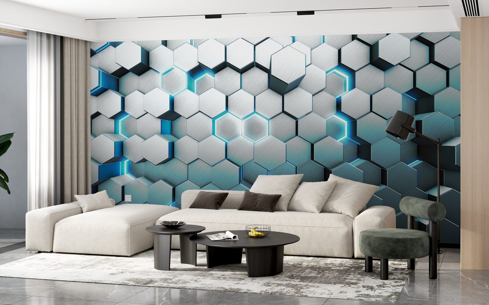 Фотошпалери сині п'ятикутні форми