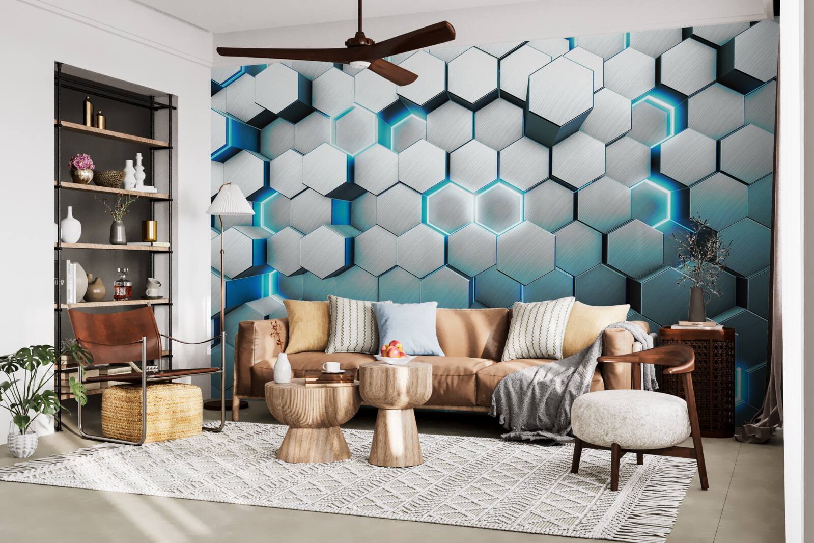 Фотошпалери сині п'ятикутні форми