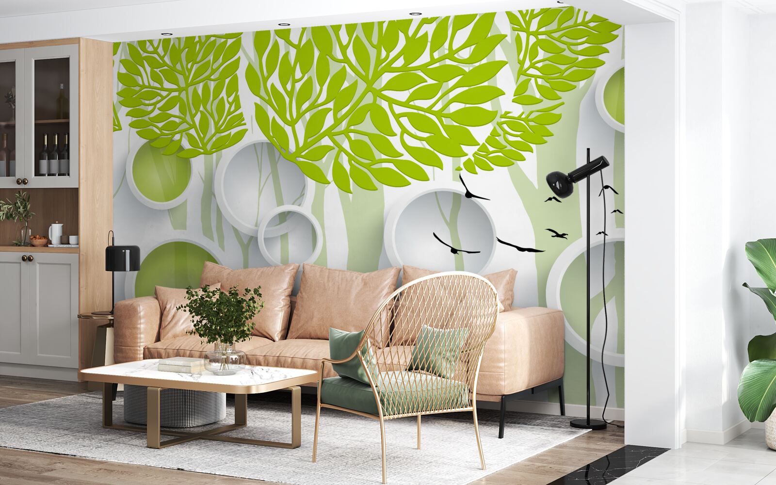 Фотошпалери абстрактне зображення весняних дерев світло-зеленого кольору