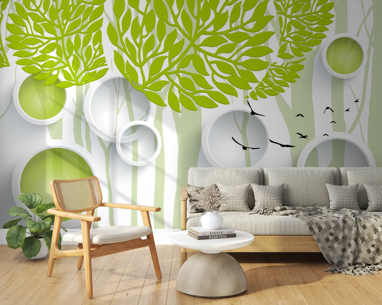 Фотошпалери абстрактне зображення весняних дерев світло-зеленого кольору