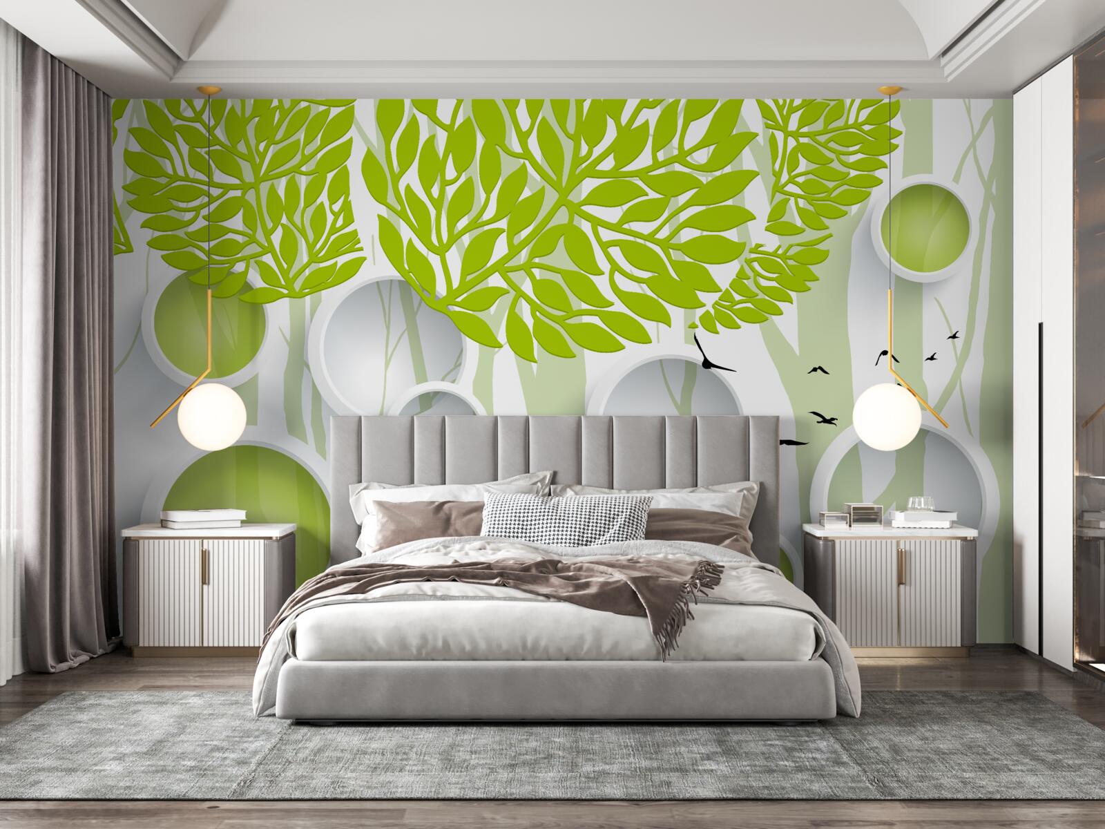 Фотошпалери абстрактне зображення весняних дерев світло-зеленого кольору