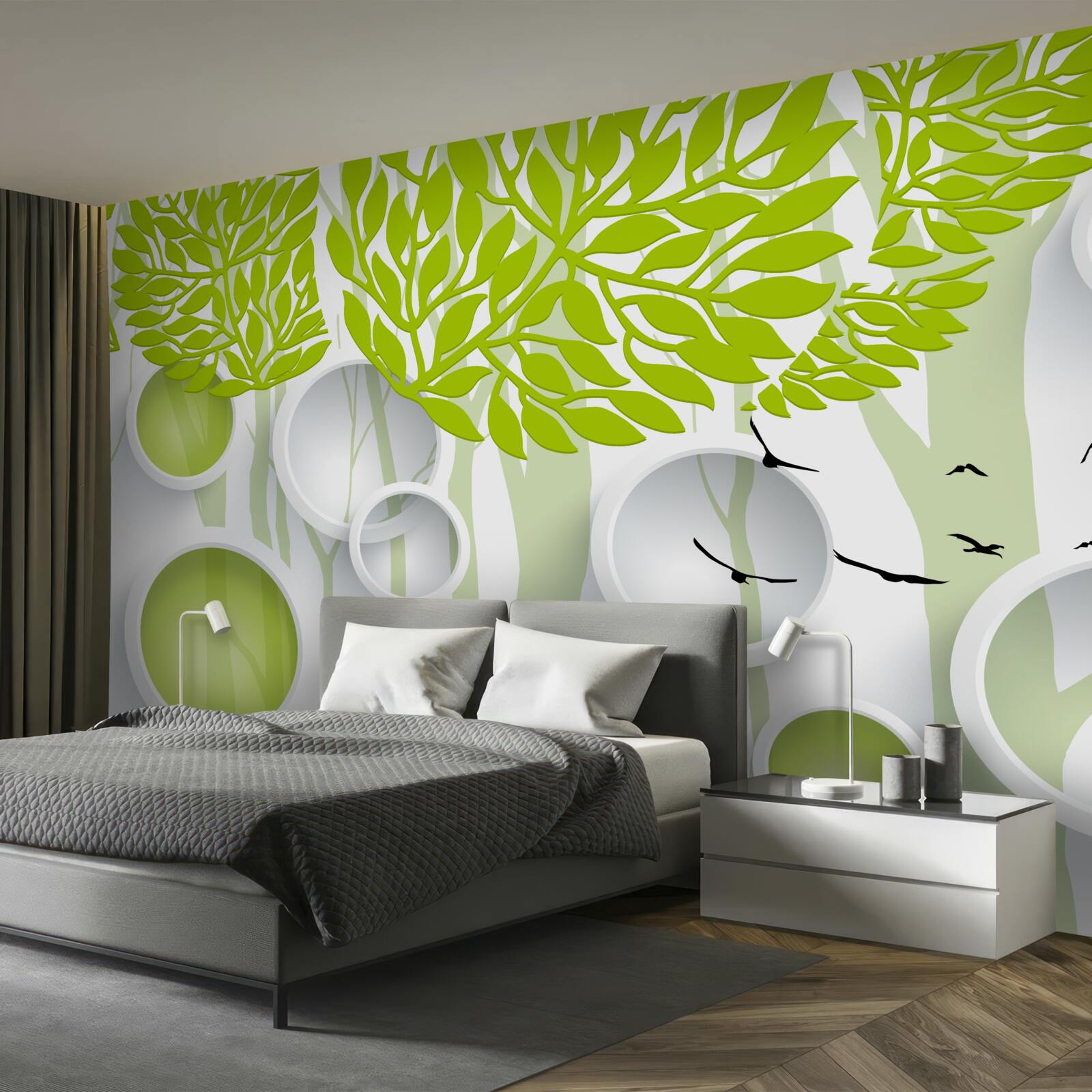 Фотошпалери абстрактне зображення весняних дерев світло-зеленого кольору