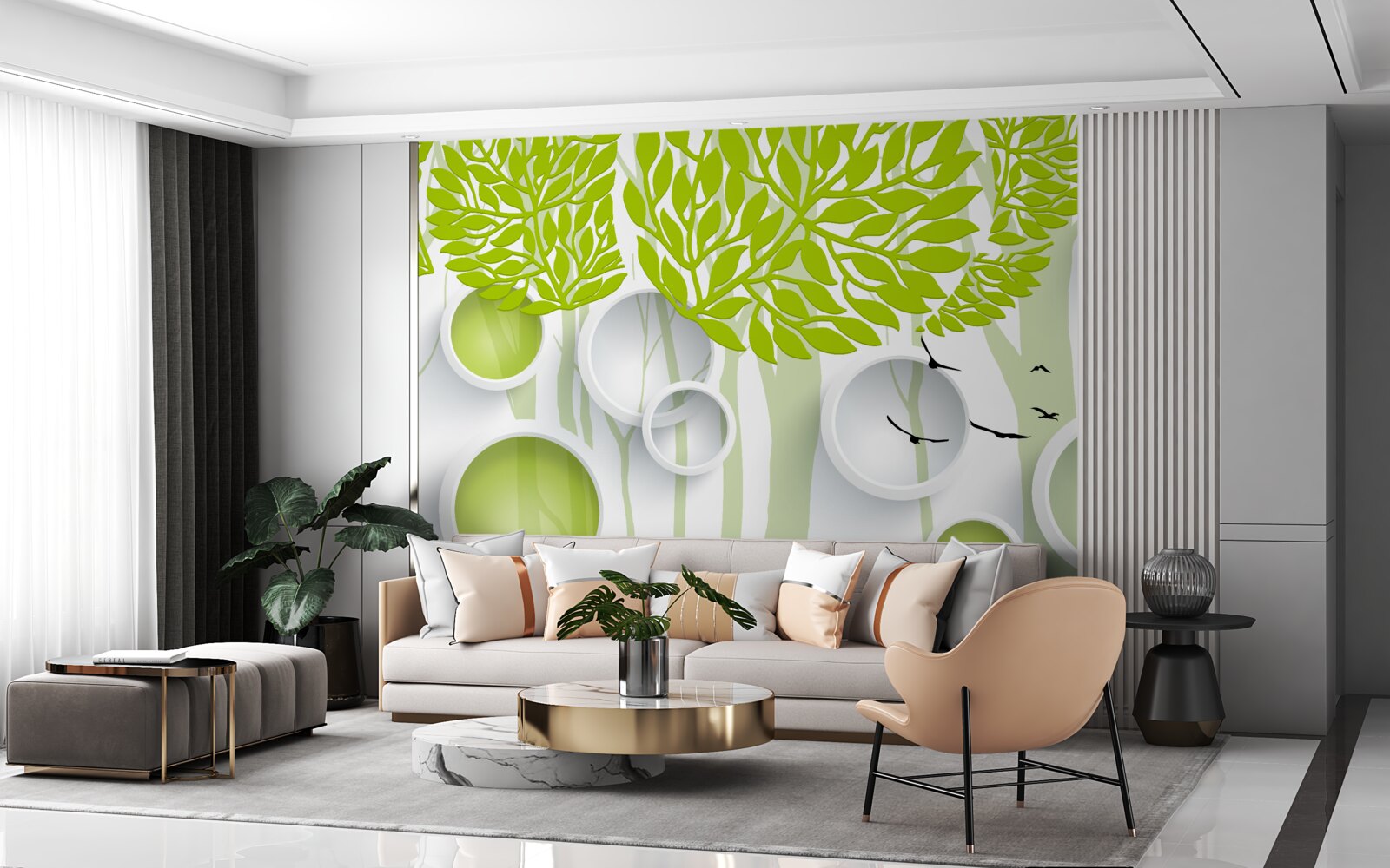 Фотошпалери абстрактне зображення весняних дерев світло-зеленого кольору