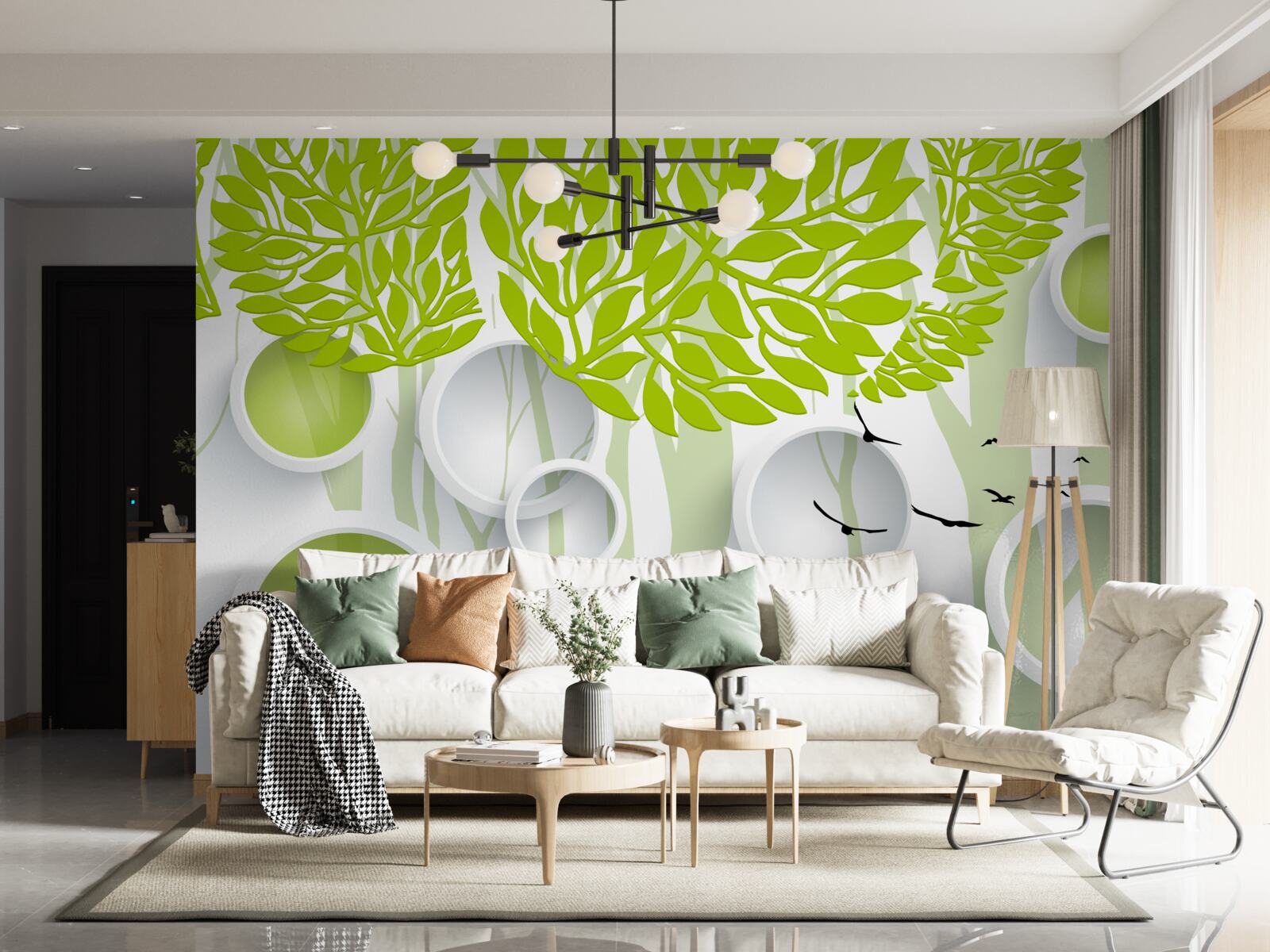 Фотошпалери абстрактне зображення весняних дерев світло-зеленого кольору