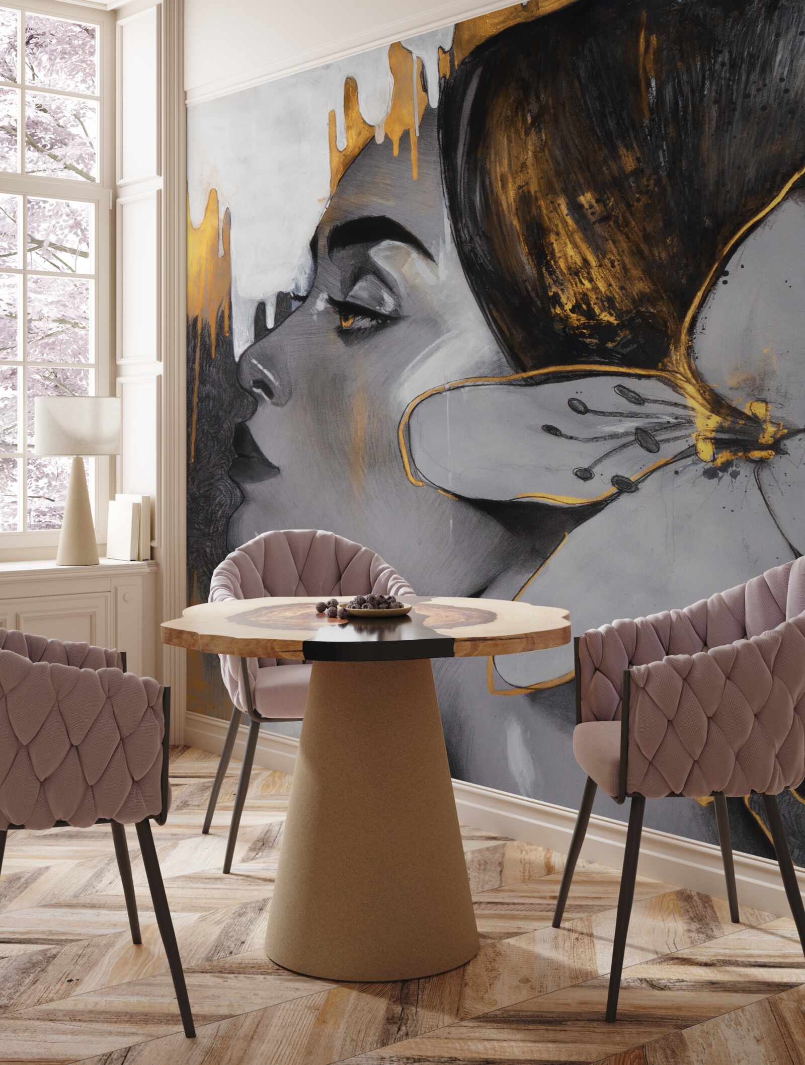 Фотошпалери бронзова фігурка дівчини з квіткою