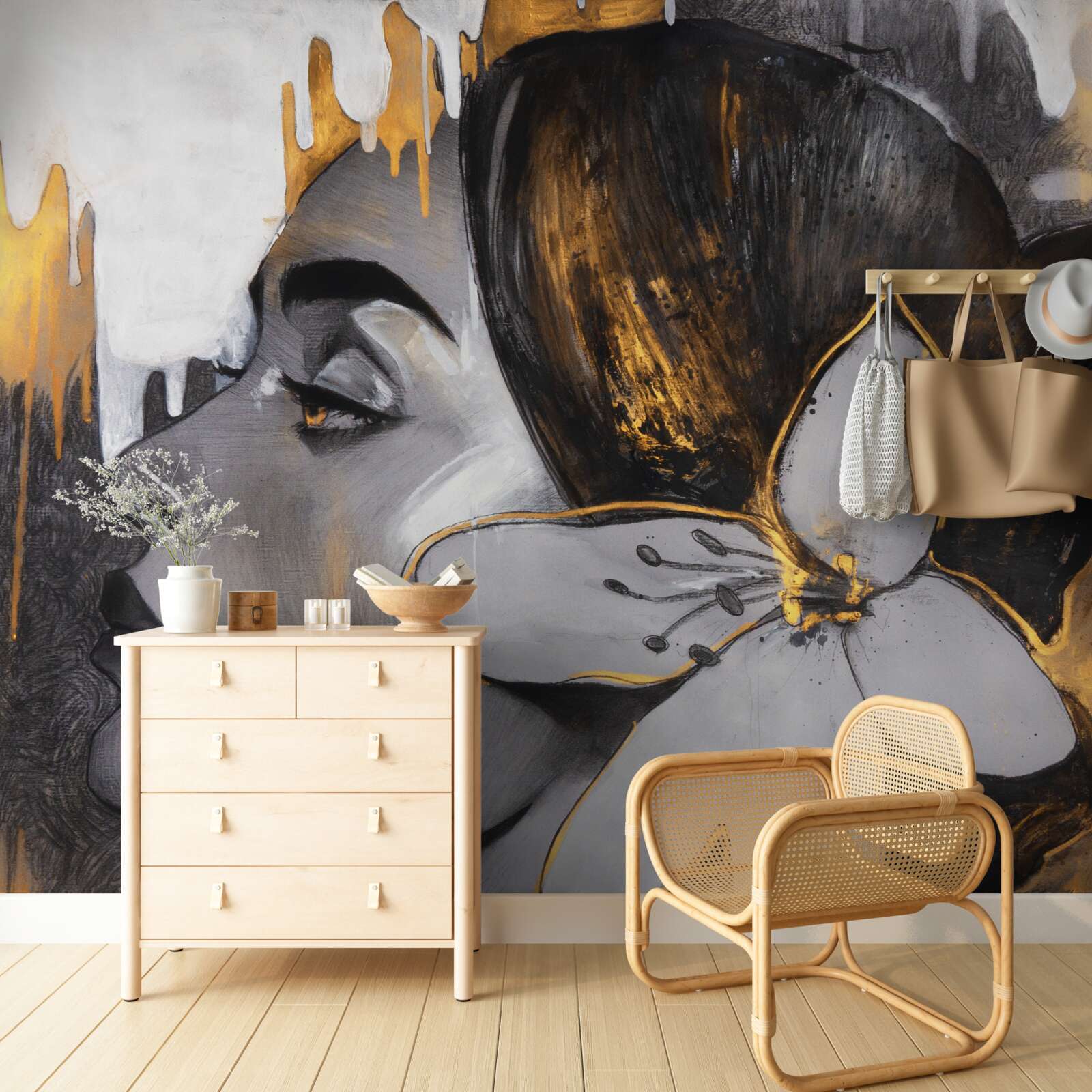 Фотошпалери бронзова фігурка дівчини з квіткою