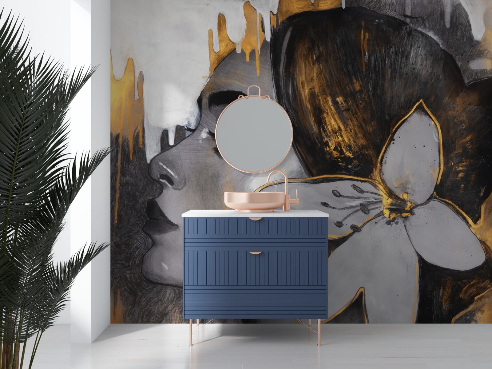 Фотошпалери бронзова фігурка дівчини з квіткою