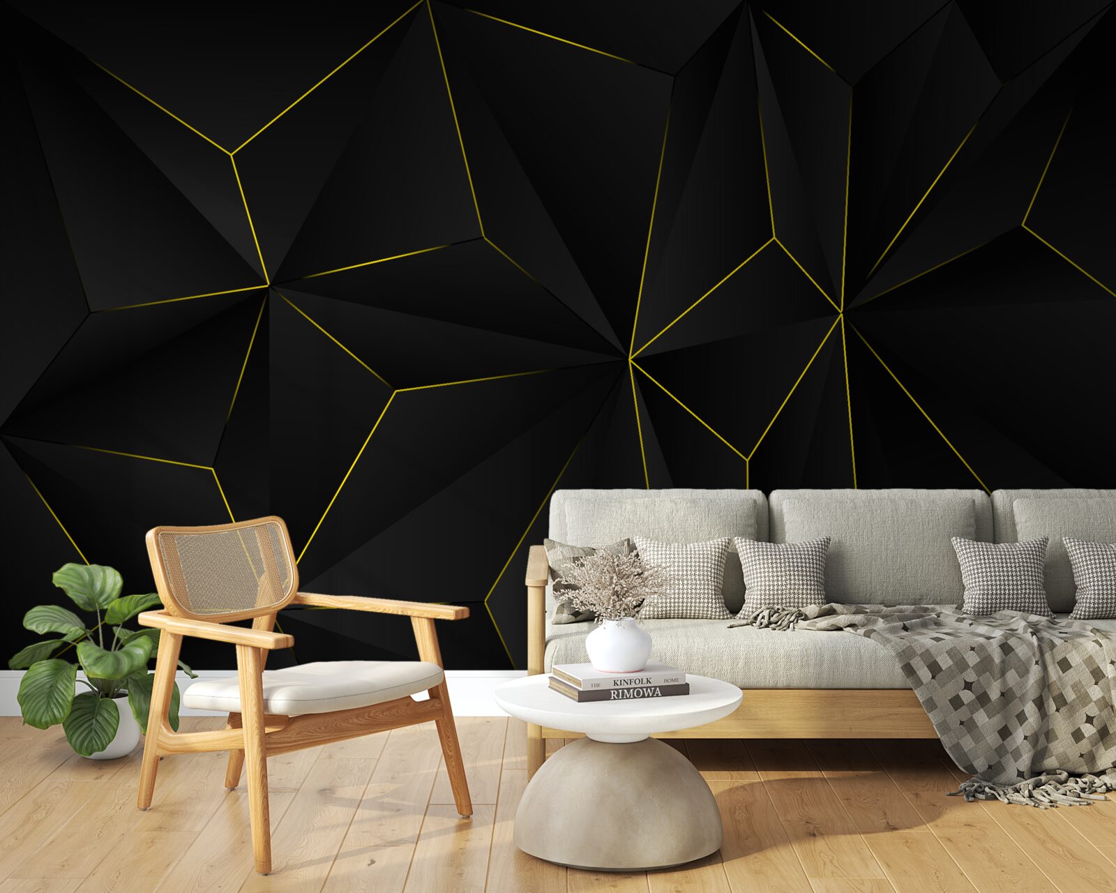 Фотошпалери темне тло з золотистими краями фігур