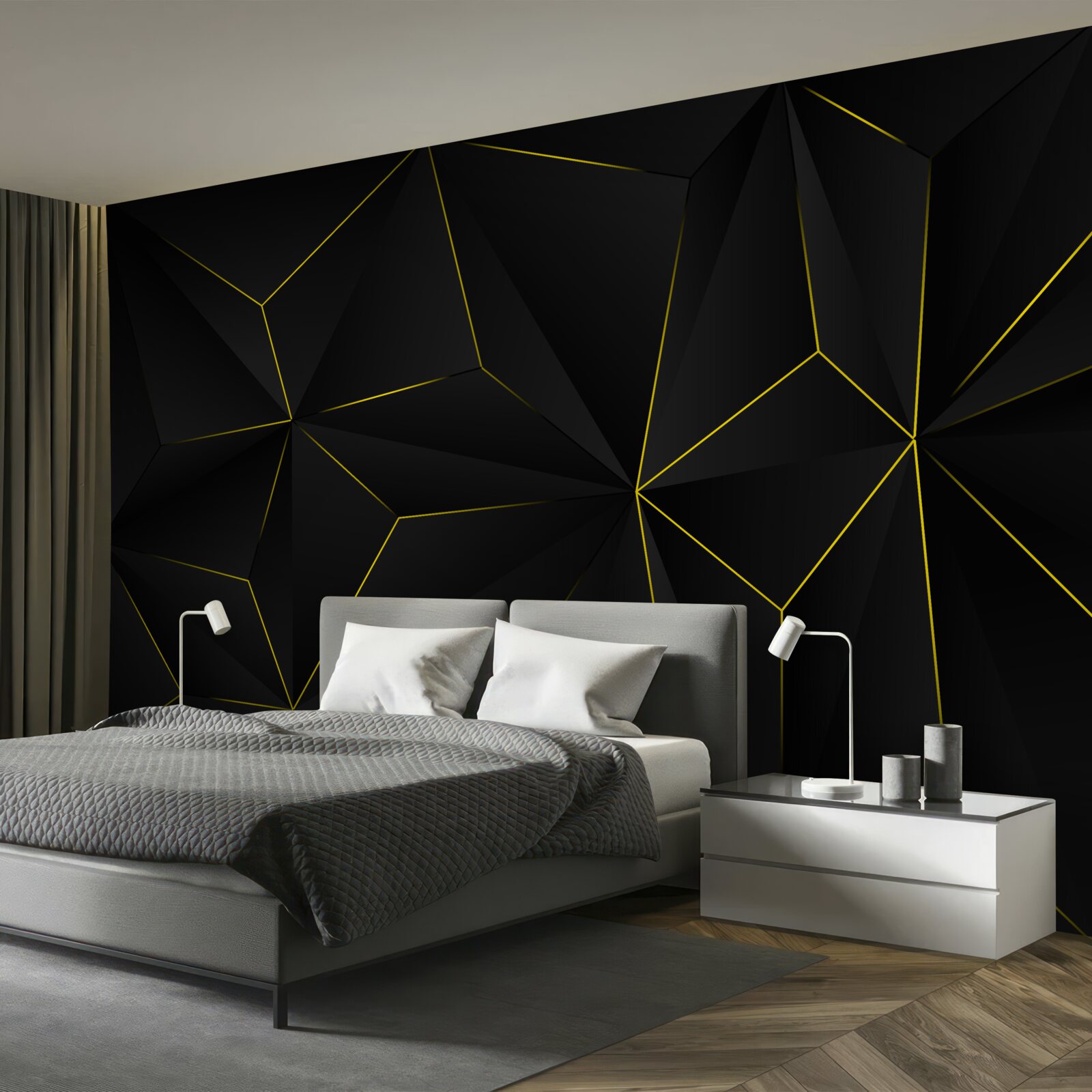 Фотошпалери темне тло з золотистими краями фігур