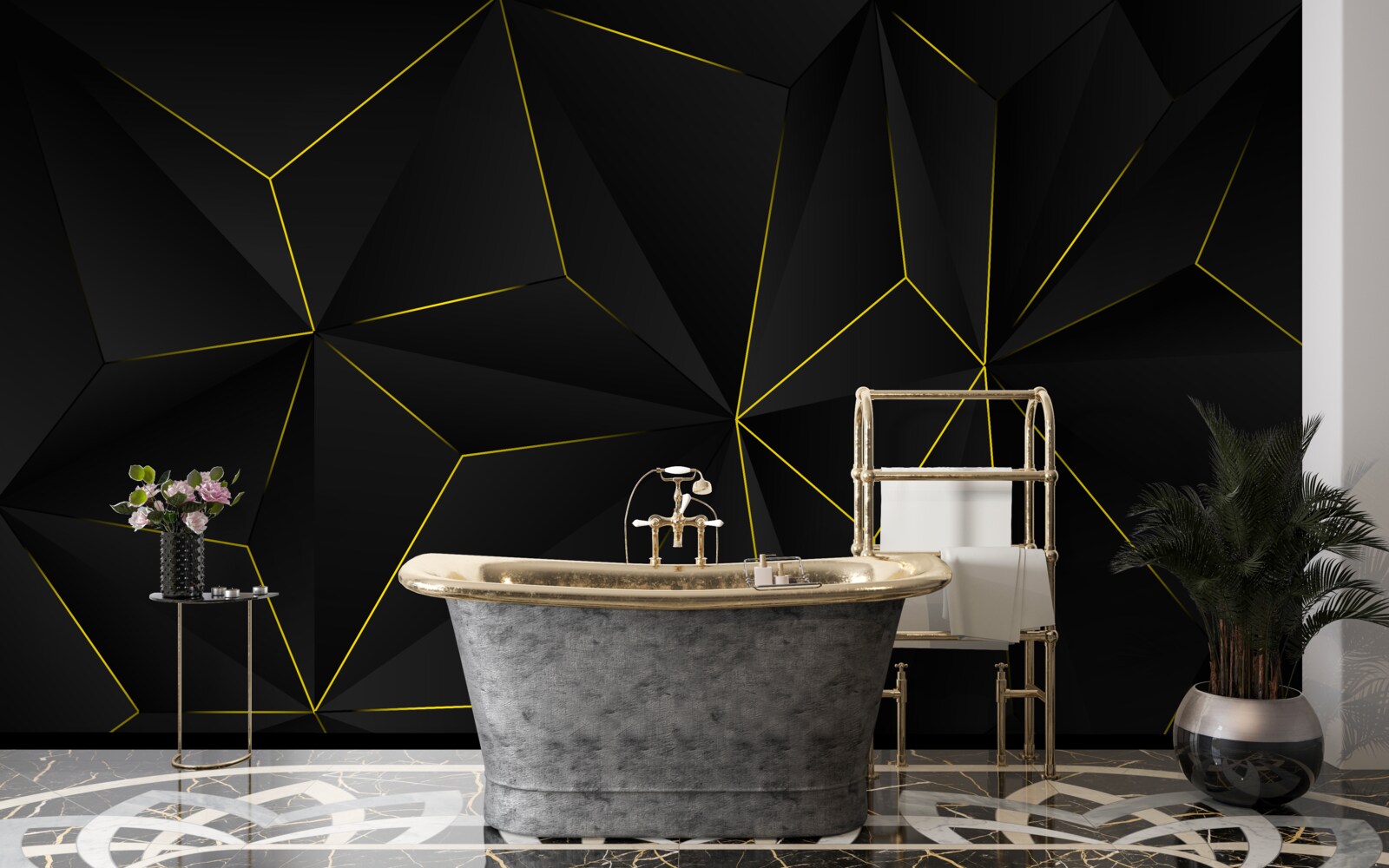 Фотошпалери темне тло з золотистими краями фігур