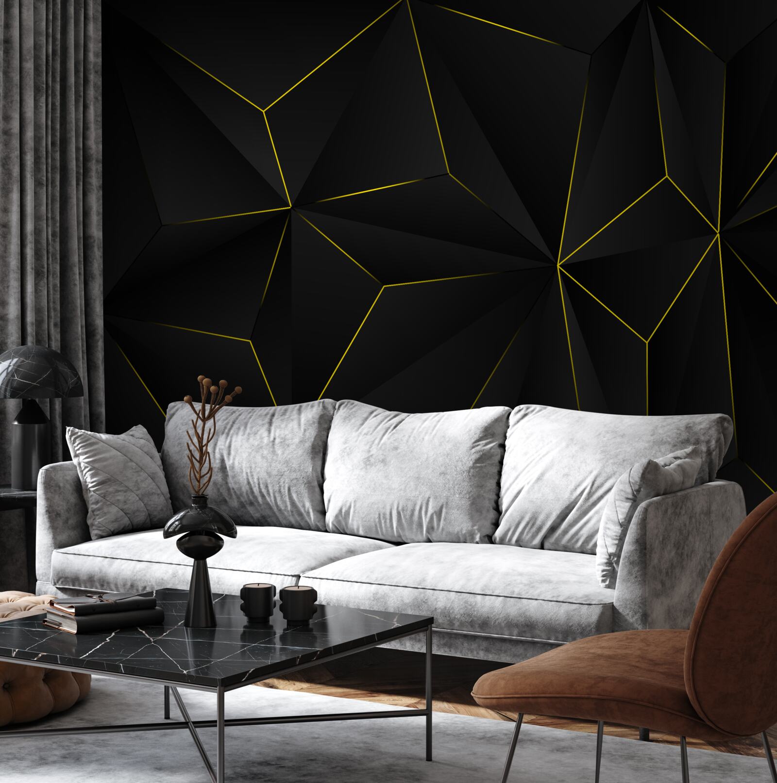 Фотошпалери темне тло з золотистими краями фігур