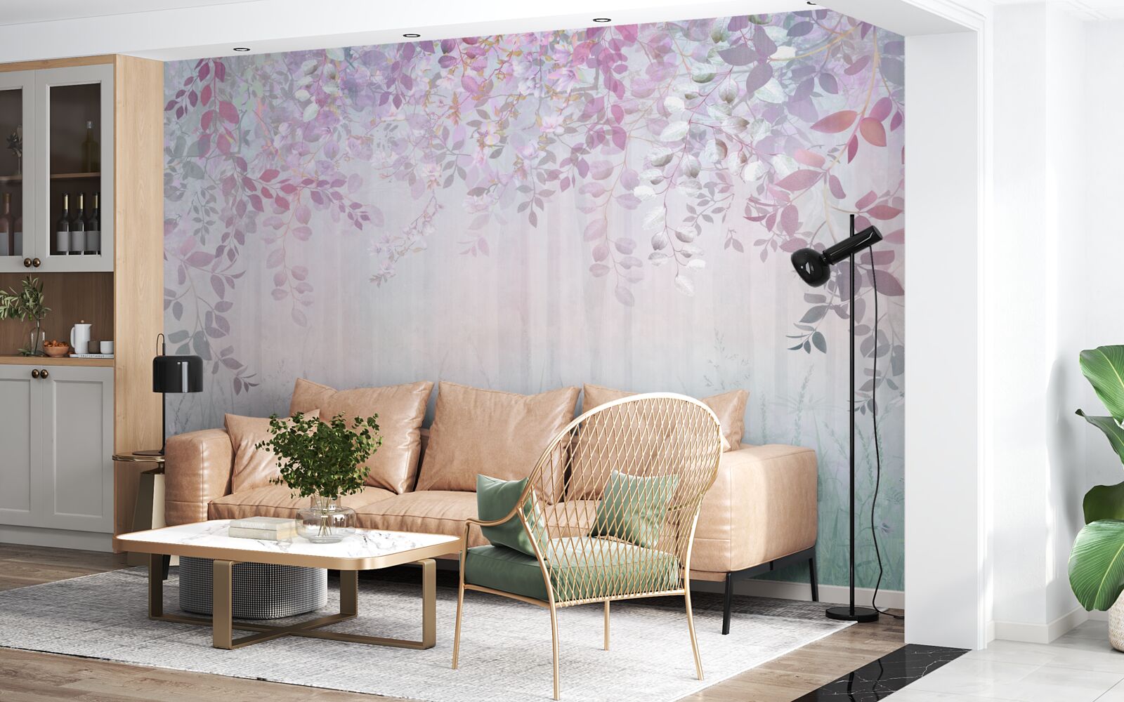 Фотошпалери листя всіх кольорів у лісі осіннього ранку