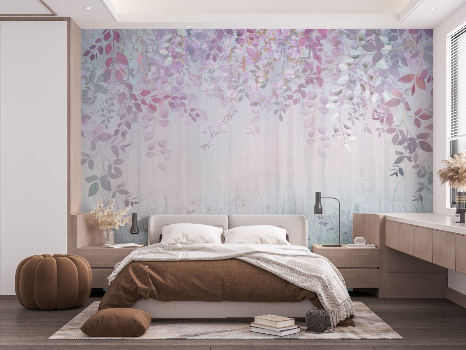 Фотошпалери листя всіх кольорів у лісі осіннього ранку