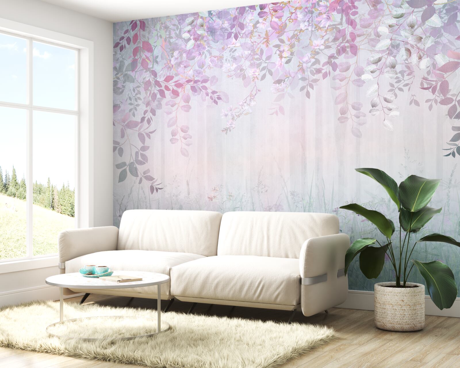 Фотошпалери листя всіх кольорів у лісі осіннього ранку