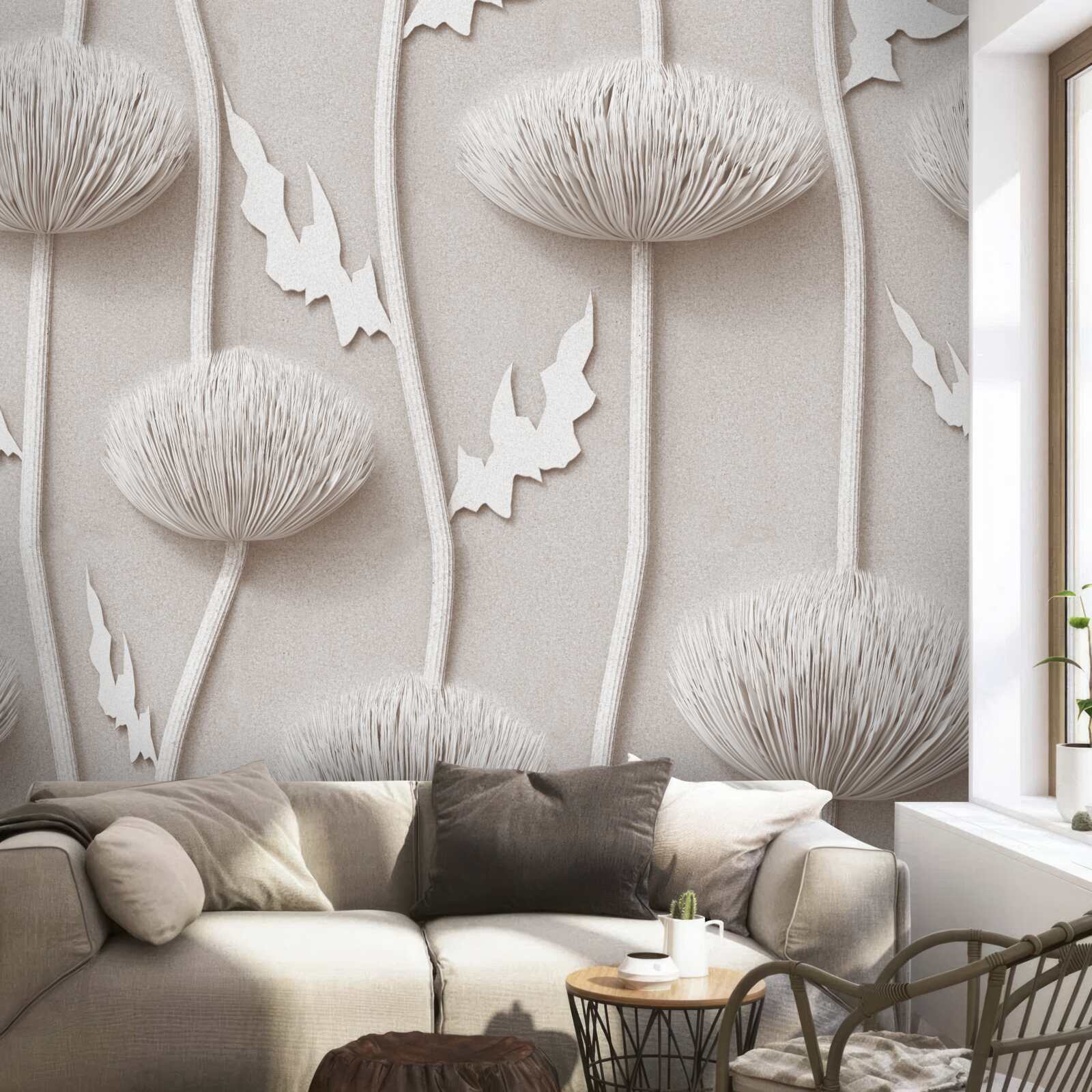 Фотошпалери стрункі, білі квіти з пухнастою текстурою