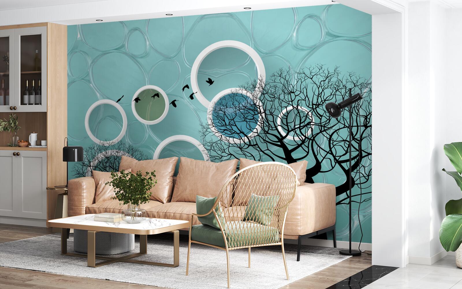 Фотошпалери бірюзові кола та дерева