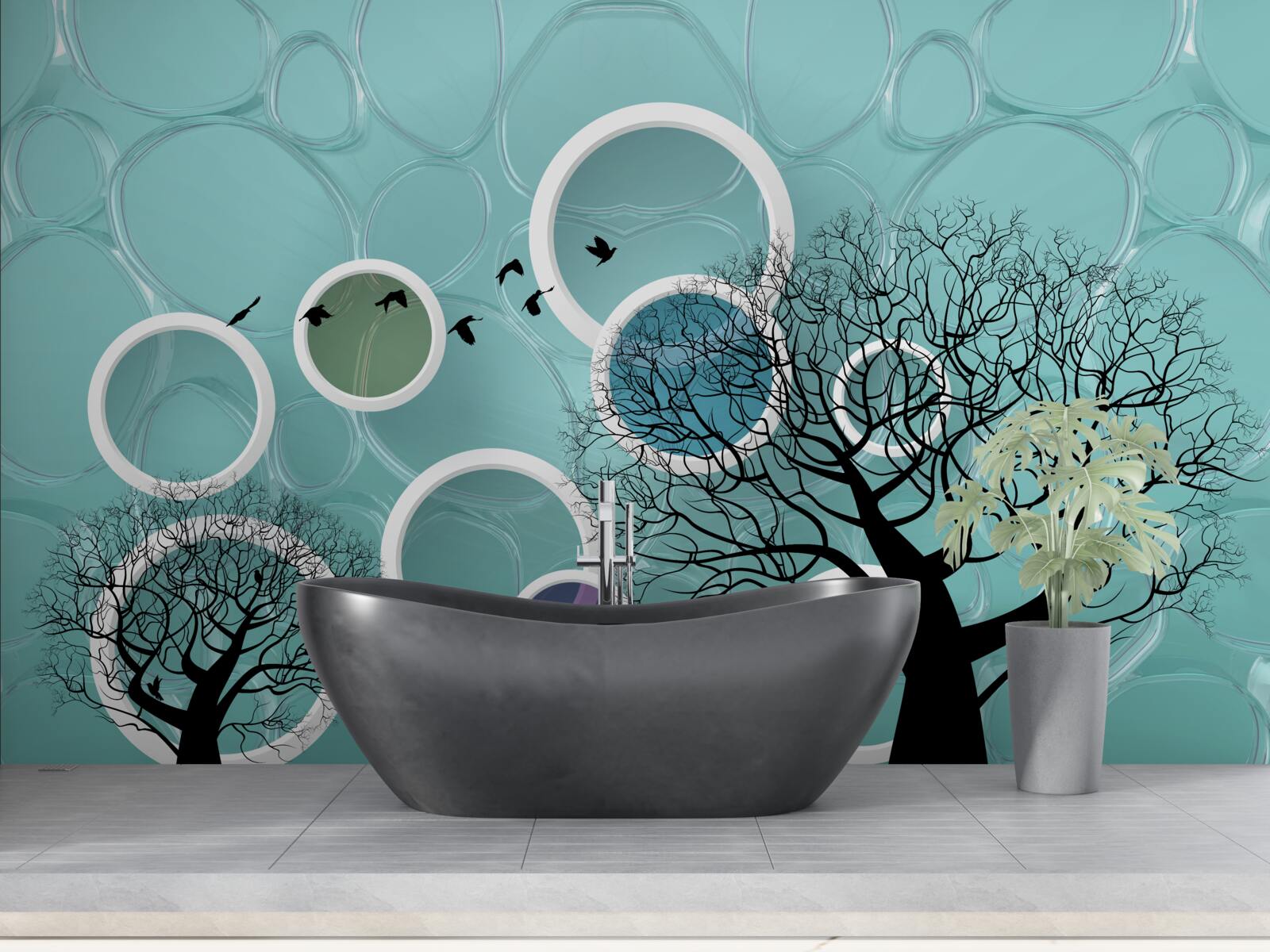 Фотошпалери бірюзові кола та дерева