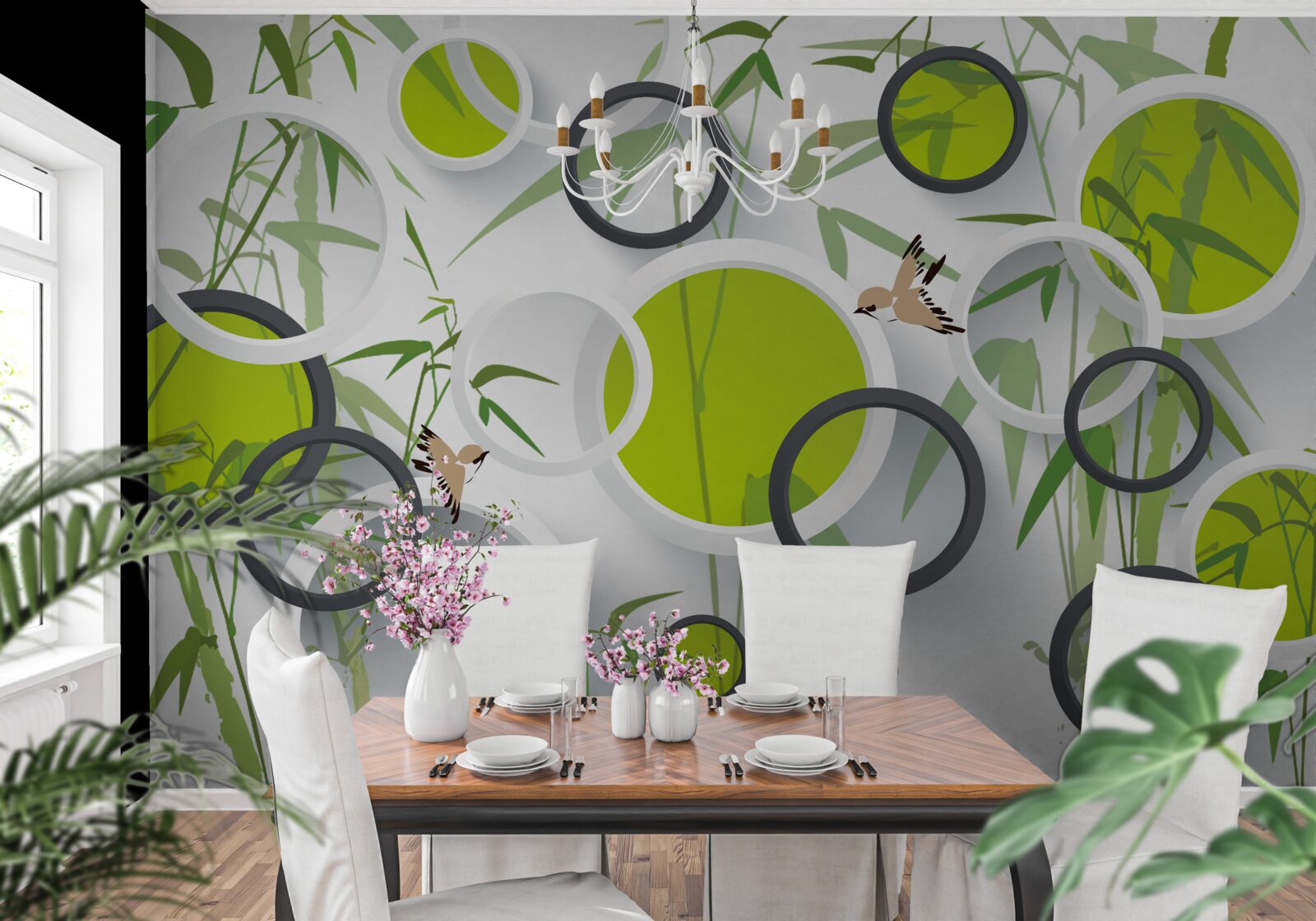 Фотошпалери кола на рослинах і птахах