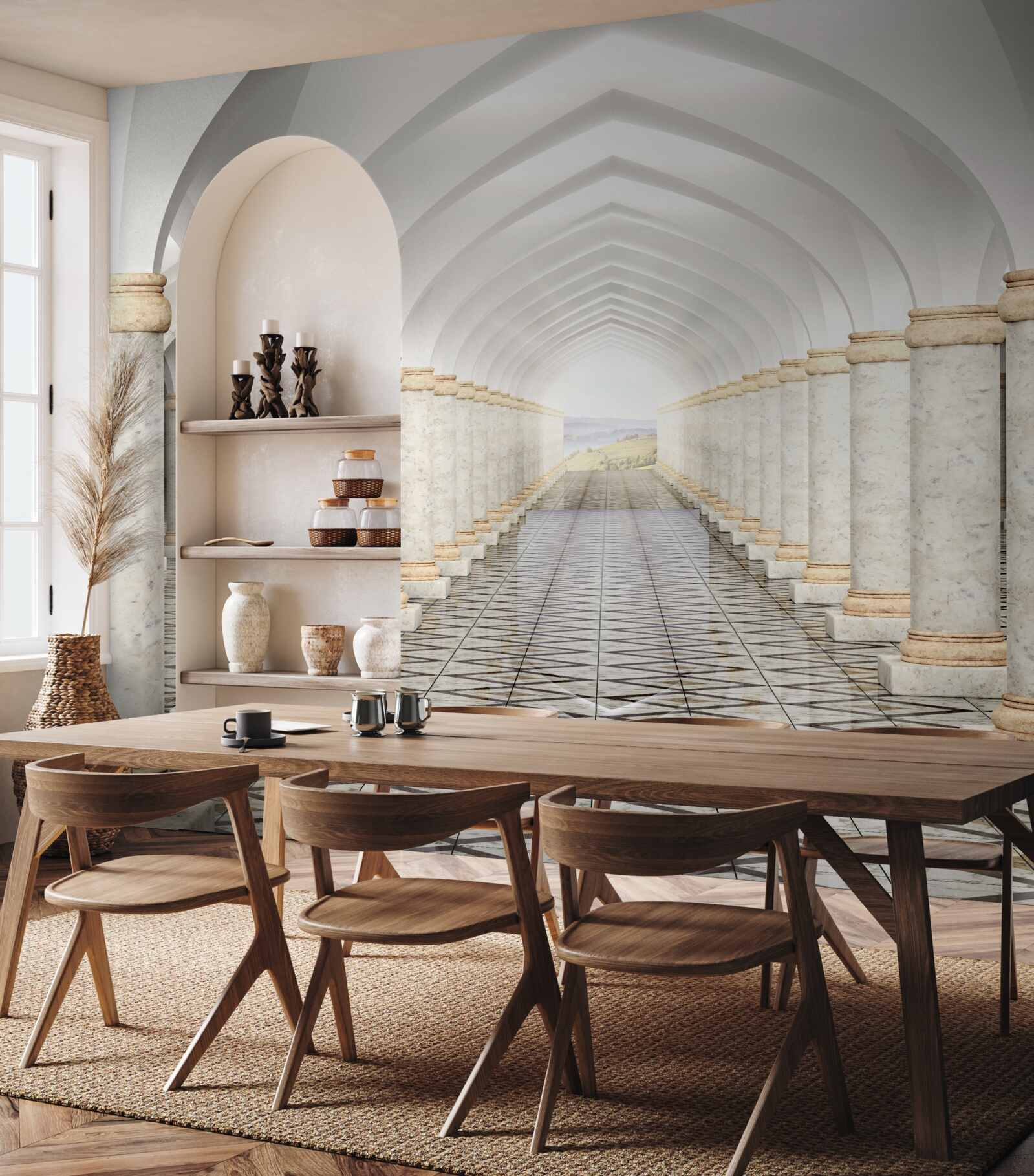 Фотошпалери нескінченний тунель, всіяний колонами