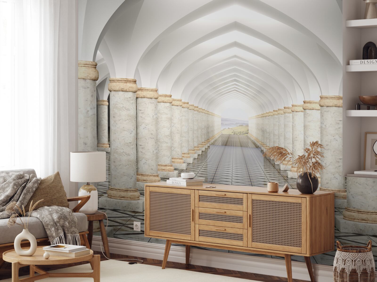 Фотошпалери нескінченний тунель, всіяний колонами